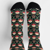 赤はっきりした白プロテア花黒クルーソックス ソックス (上部)