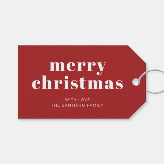 赤はっきりした白メリークリスマスホリデー ギフトタグ (正面(横))