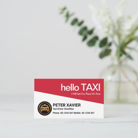 赤はっきりした素晴らしタクシトライアングル 名刺 (スタンド正面)