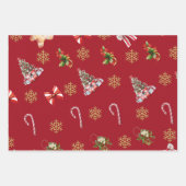 赤はっきりした緑金ゴールドクリスマスオーナメント ラッピングペーパーシート (正面2)