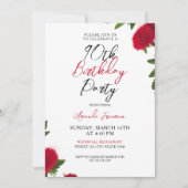 赤はっきりした花フェミニン90誕生日 招待状 (正面)