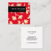 赤はっきりした金ゴールド芸術的花柄 スクエア名刺 (正面/裏面)
