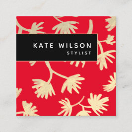 赤はっきりした金ゴールド芸術的花柄 スクエア名刺