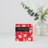 赤はっきりした金ゴールド芸術的花柄 スクエア名刺 (スタンド正面)