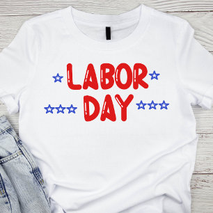 赤はっきりした青の労働日 Tシャツ