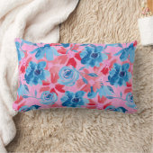 赤はっきりした青絵を描のピンクの手フローラ ランバークッション (ブランケット)