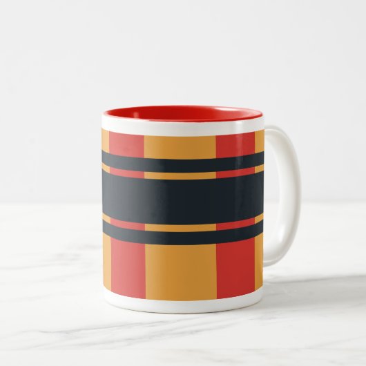 赤はっきりした黄色の青い格子縞 ツートーンマグカップ (正面右)
