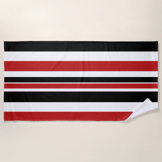 赤はっきりした黒のストライプビーチ ビーチタオル (正面)