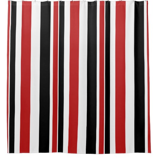 赤はっきりした黒ストライプのシャワーカーテン シャワーカーテン (正面)