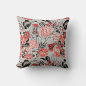 赤はっきりした黒トープ花柄 クッション (正面)