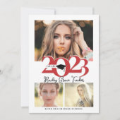 赤はっきりした2023 GRADキャップ3フォトコラージュ卒業 案内状 (正面)