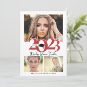 赤はっきりした2023 GRADキャップ3フォトコラージュ卒業 案内状 (スタンド正面)