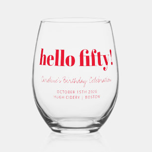 赤はっきりした50モダン誕生日カスタム ステムなしワイングラス