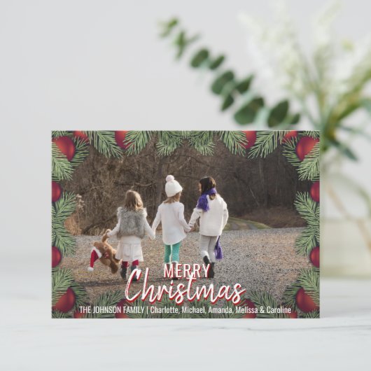 赤はクリスマスの休日家族|の写真を飾ります 招待状 (スタンド正面)
