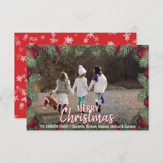 赤はクリスマスの休日家族|の写真を飾ります 招待状 (正面/裏面)