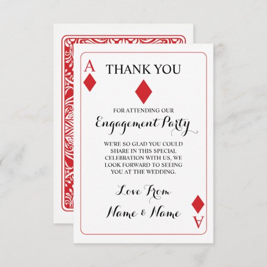 赤はダイヤモンドK及びQのトランプのエース感謝していしています サンキューカード (正面/裏面)