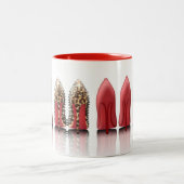 赤はヒョウ、散りばめられる黒の小剣に底を付けます ツートーンマグカップ (中央)