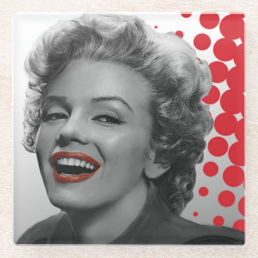 赤はマリリンに点を打ちます ガラスコースター (正面)