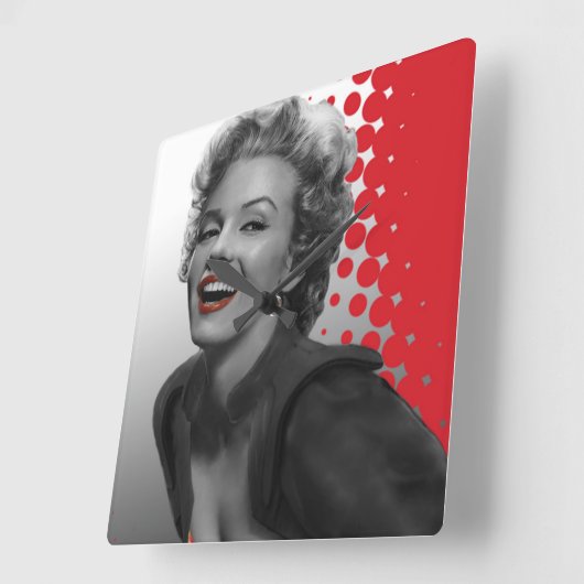 赤はマリリンに点を打ちます スクエア壁時計 (傾斜)