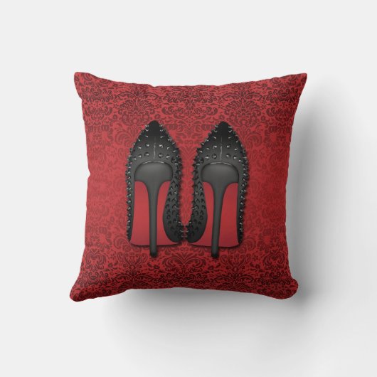 赤は赤いダマスク織の小剣の靴に底を付けます クッション (裏面)