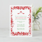 赤は赤の花のブライダルシャワーの招待状に蹄鉄を打ちます 招待状 (スタンド正面)