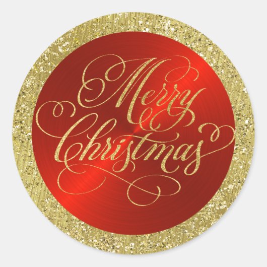 赤は金ゴールド縁どと聖降誕祭を祝う ラウンドシール (正面)