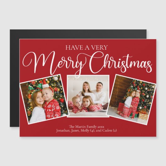 赤は非常に陽気なクリスマスフォトマグネットカードを持っている (正面/裏面)