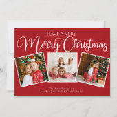 赤は非常に陽気なクリスマス3写真コラージュを持っている シーズンカード (正面)
