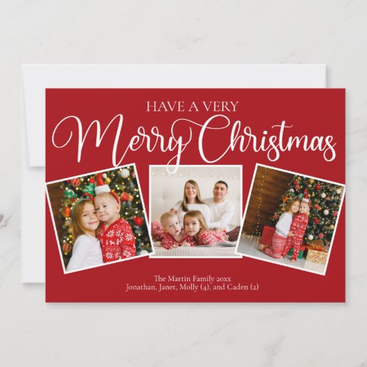 赤は非常に陽気なクリスマス3写真コラージュを持っている シーズンカード (正面)