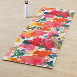 赤は黄色の水の色のバラブーケを支配 ヨガマット