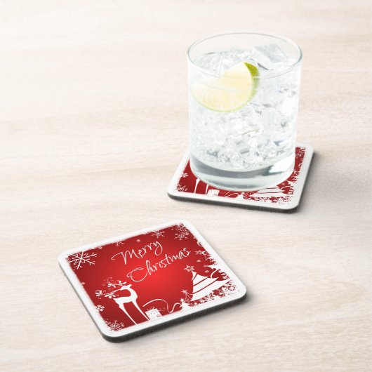 赤は、白いメリークリスマスのコースター(6)を置きました コースター (右側)