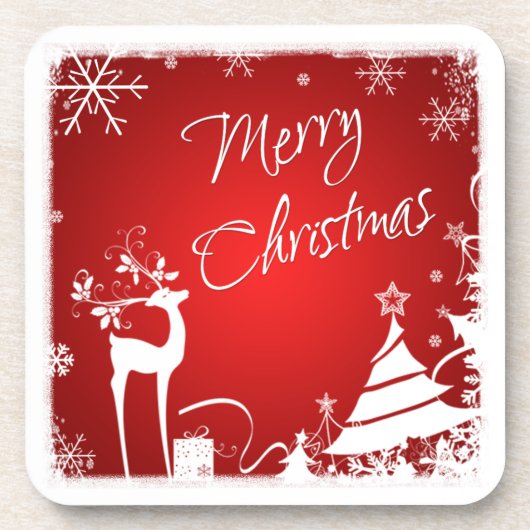 赤は、白いメリークリスマスのコースター(6)を置きました コースター (正面)