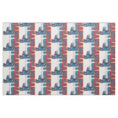 赤は、白い青カート行きます ファブリック (ファットクウォーター)