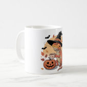 赤ひげドラゴンハロウィーン魔女アート コーヒーマグカップ (正面左)
