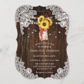 赤ひまわりレース木製ストリングラ結婚イト 招待状 (正面/裏面)