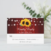 赤ひまわり素朴の木の弦のラ結婚イト 出欠カード (スタンド正面)