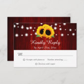 赤ひまわり素朴の木の弦のラ結婚イト 出欠カード (正面/裏面)