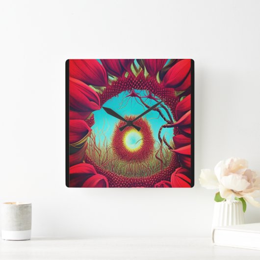 赤ひまわり スクエア壁時計 (ホーム)