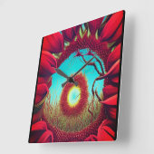 赤ひまわり スクエア壁時計 (傾斜)