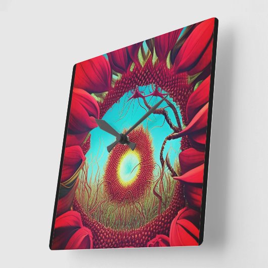 赤ひまわり スクエア壁時計 (傾斜)