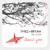 赤ぶら下がった折り紙紙クレーンシックアジア結婚ズ スクエアシール (正面)