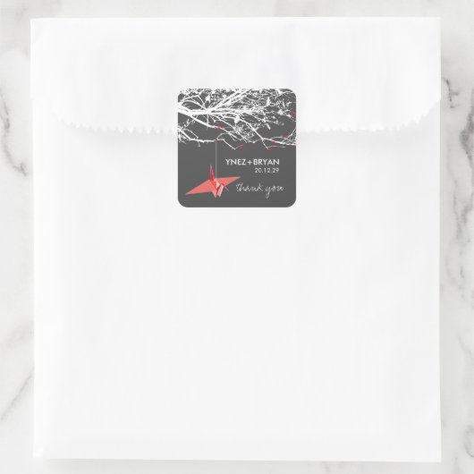 赤ぶら下がった折り紙紙クレーンシックアジア結婚ズ スクエアシール (バッグ)