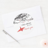 赤ぶら下がった折り紙紙クレーンシックアジア結婚ズ ラウンドシール (封筒)