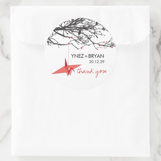 赤ぶら下がった折り紙紙クレーンシックアジア結婚ズ ラウンドシール (バッグ)