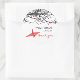 赤ぶら下がった折り紙紙クレーンシックアジア結婚ズ ラウンドシール