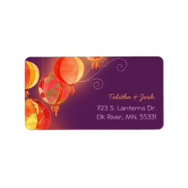 赤ぶら下がった提灯パープル結婚さんの住所 ラベル