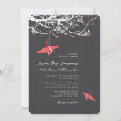 赤ぶら下がった紙クレーン愛引用文アジ結婚ア 招待状 (裏面)