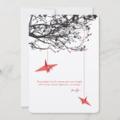 赤ぶら下がった紙クレーン愛引用文アジ結婚ア 招待状 (正面)