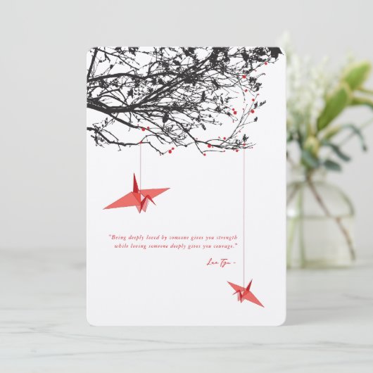 赤ぶら下がった紙クレーン愛引用文アジ結婚ア 招待状 (スタンド正面)