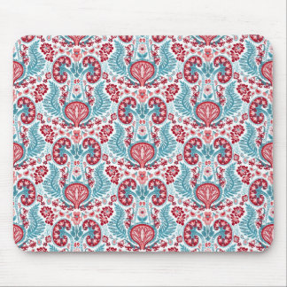 赤またはティール（緑がかった色）の腎臓のダマスク織 マウスパッド